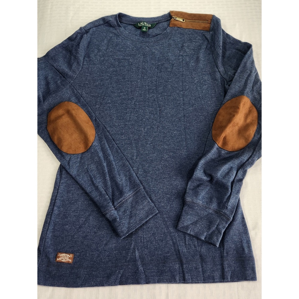 Lauren Ralph Lauren Blue Heather Elbow Patch Zip Shoulder Top Womens Medium